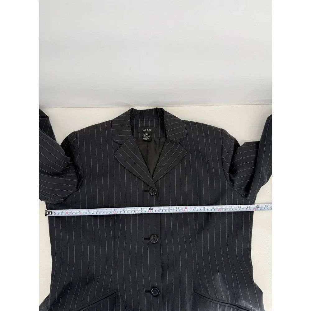 Glow Womens Pinstripe Skirt Suit Set Black  2 Piece Blazer Pencil Skirt Sz 16